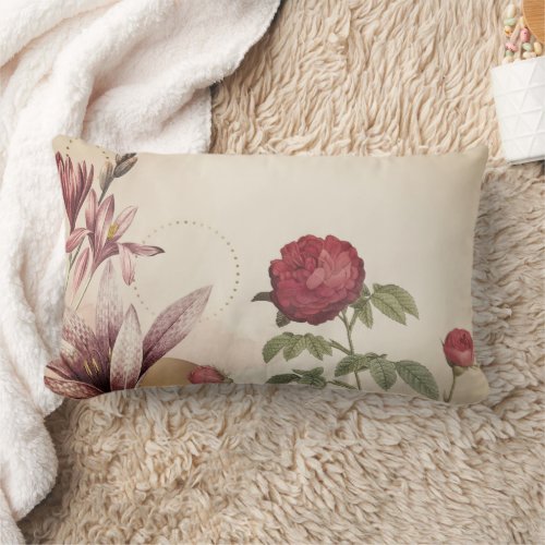 Cream & Burgundy Minimalist Floral Design Lumbar Pillow