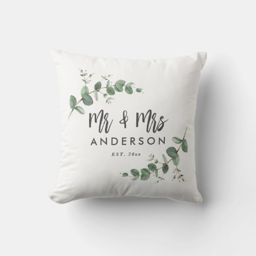 Eucalyptus rustic simple modern mr and mrs gift throw pillow