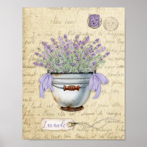 Vintage Enamelware Pot French Lavender Poster