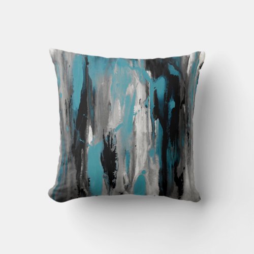 Teal Gray Black and White Abstract Throw Pillow