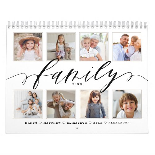 Family Modern Script Family Photo Memories Calendar