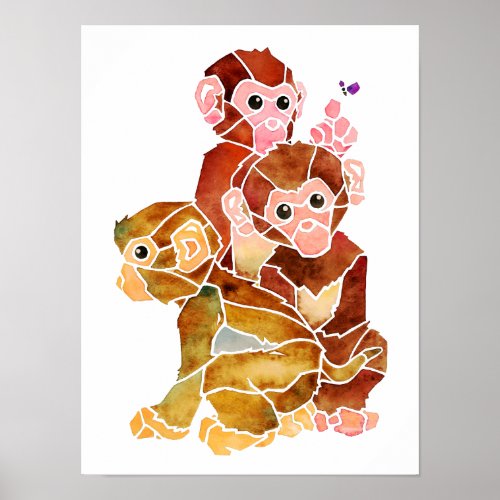 Monkey Abstract Watercolor Painting Poster