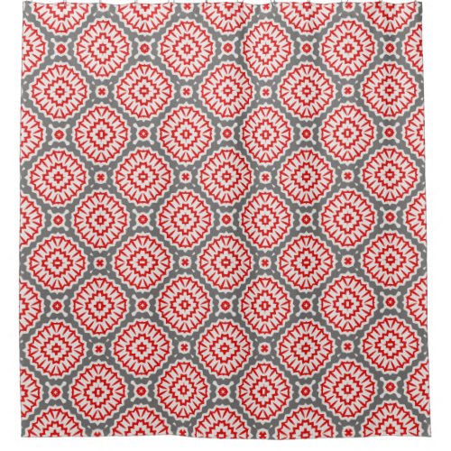 Vibrant Moroccan Ethnic Red White Grey Pattern Shower Curtain