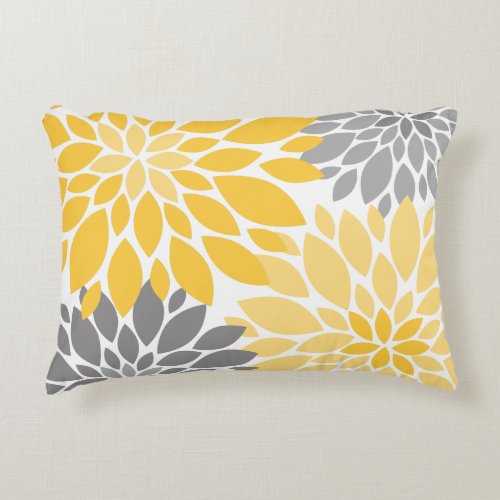 Yellow and Gray Chrysanthemums Floral Pattern Decorative Pillow