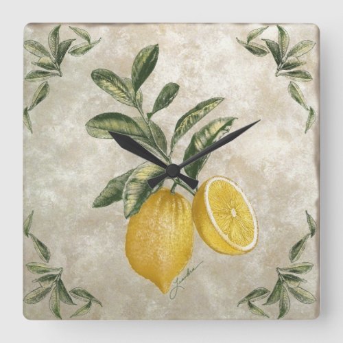 Rustic Vintage Lemons Square Wall Clock